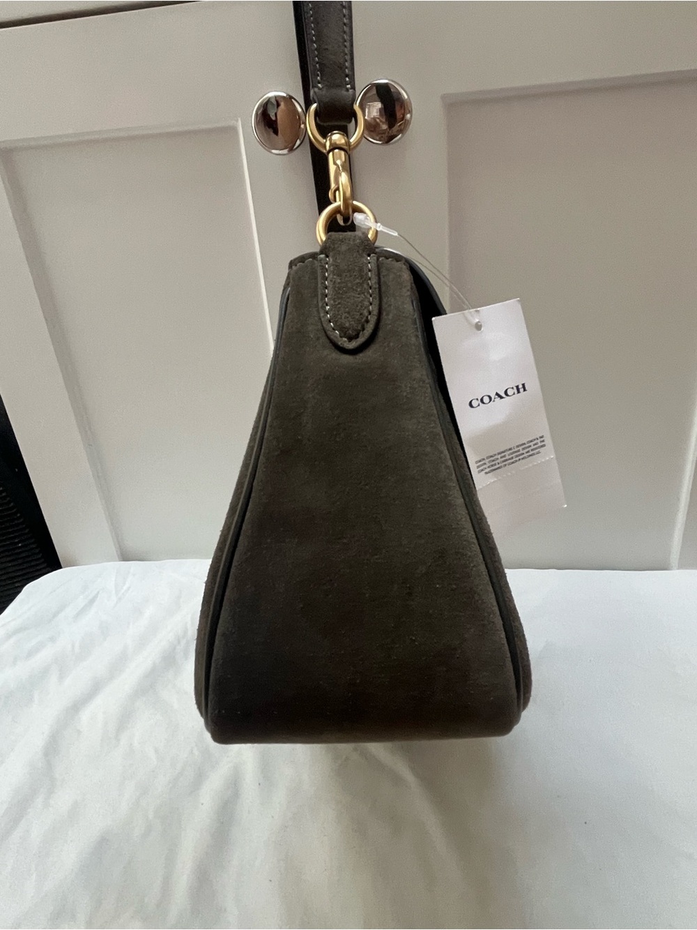 Coach Soft Tabby Olive Green Suede Shoulder Bag with Gold Hardware - Picture 4 of 10